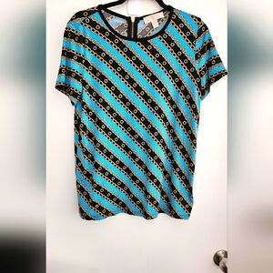 Michael Kors Womens Size Medium Short Sleeve Teal/Black & Chain Link Des…